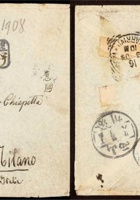 1907年山西乡宁寄意大利挂号封，西式封背贴蟠龙10分两枚及5分、1分各一枚（信函超中邮资16分+挂号10分），销“山西乡宁邮政代办”三格戳 封面